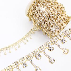 PEARLY JUN 1 Yards Rhinestone Trim Crystal Rhinestone Chain Gold Fringe Sewing Dress DIY Wedding Craft Projects Party Wedding Bouquet for Decoration Bridal Costume Embellishment Clothing Accessories