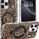 DEENAKIN for iPhone 17 Pro Case - Wireless Charging Compatible - Integrated Multi-Functional Kickstand - Protective Phone Case with Trendy Cute Designs for Women - Brown Leopard -Print