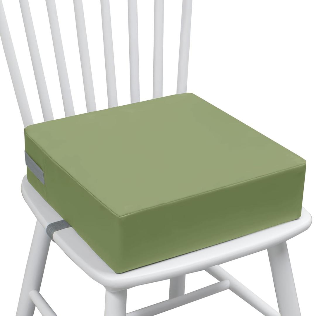 Toddler Booster Seat Dining Table Kitchen Chair, Waterproof Anti-Scratch PU Cushion, Non-Slip Bottom, Adjustable Buckle Straps, Easy Clean Portable Seat Cushion (Green)