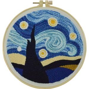 Abillyn Punch Needle Embroidery Starter Kit for Beginner, Punch Needle Fabric with Starry Sky Pattern, Embroidery Hoops and Embroidery Pen (Starry Sky)