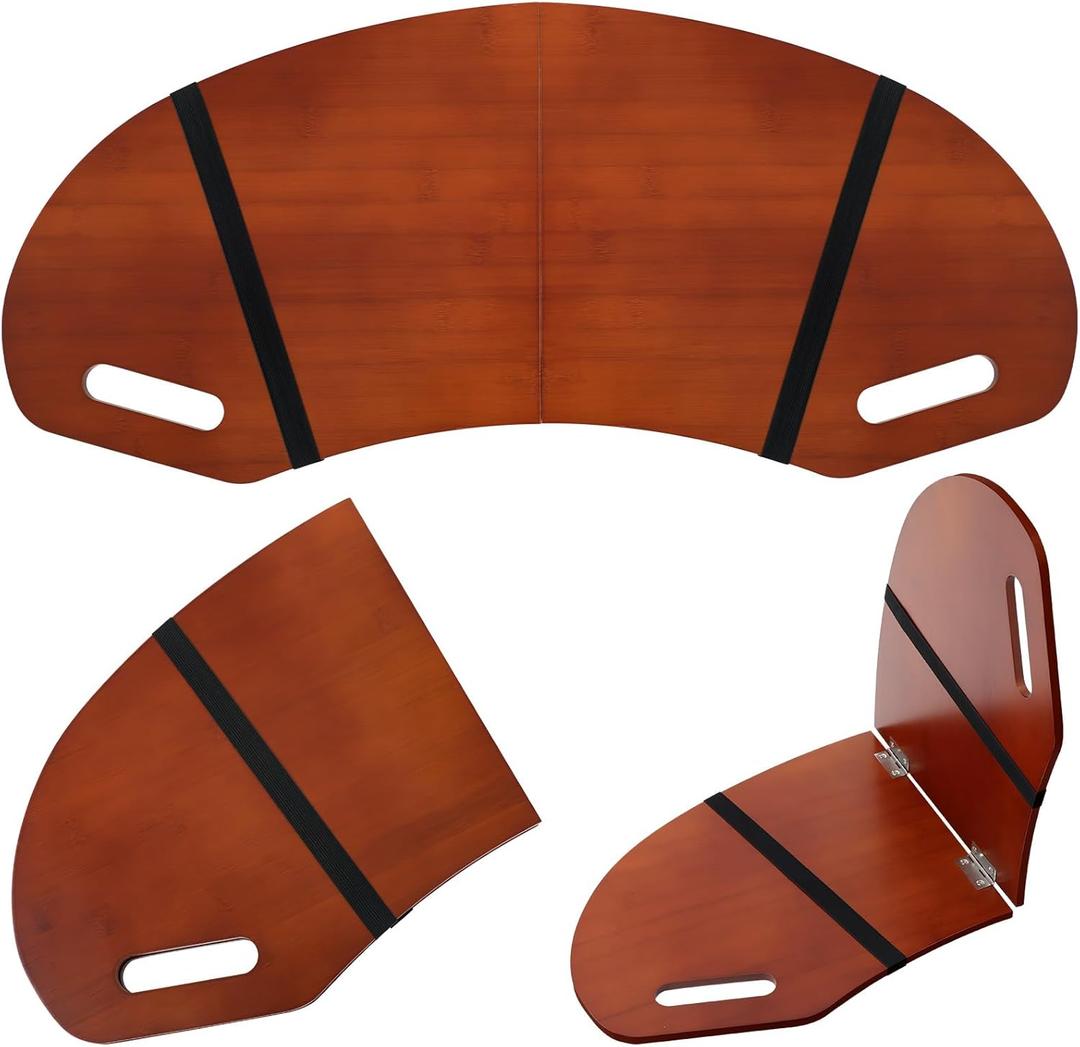 30.5" Wood Curved Lap Desk Table Tray with Handles Wooden Foldable Desk Wood Curved Bed Wooden Lap Board Keyboard Tray for Laptop Computer Mouse(Reddish Brown)