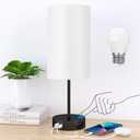 AKASUKI Table Lamp for Bedroom, 3 Way Dimmable Touch Lamp with Dual Charging Station, Small Bedside Lamps for Night Stands, Living Room, Office(LED Bulb Included) (14.25 in, White Shade-Black Base)