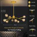 9-Light Sputnik Chandeliers, Gold Dining Room Light Fixture Over Table, Modern Crystal Chandelier, Brass Farmhouse Ceiling Light Fixture Hanging for Kitchen Island Living Room Bedroom Hallway
