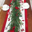 vivimemo 6 FT Green Garland Soft Green Pine Needle Red Berry Pinecone Garland Porch Table Window Fireplace Decoration Winter Holiday Party Office Decoration