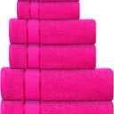 Bath Towels Set -100% Cotton - 2 Bath, 2 Hand & 2 Washcloths - Large, Thick, Fluffy, Absorbent, Quick Dry, Soft & Plush - 6 Piece Luxury Bathroom Towels - Hot Pink/Dark Pink/Fuchsia