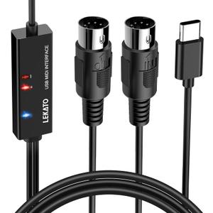 LEKATO MIDI Cable, MIDI to USB C, Type-C MIDI Interface with Input & Output Connecting Keyboard/Synthesizer for Editing Recording Professional Cord Windows/Mac Studio -6.5Ft, Black