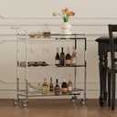 Bar Cart Silver, Home Bar Serving Cart, Modern Bar Cart with 3-Tier, Mobile Kitchen Shelf with Wine Rack and Glass Holder, Bar Carts for The Home, Dining Room, Living Room, 3 Tier Silver-31.5"W