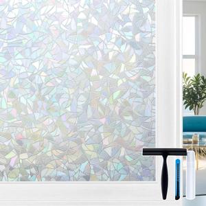 Volcanics Rainbow Window Privacy Film with Installation Tools, Decorative Stained Glass Window Film, Static Cling Heat Control Window Tinting Film Stickers, Grayish Silver, 23.6 x 78.7 inches