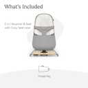 UPPAbaby Mira Bouncer/Portable 2-in-1 Bouncer + Seat Grows with Your Baby/GREENGuard Gold, JPMA + FSC Certified/Cozy Seat Liner + Storage Bag Included/Stella (Grey Mlange/Silver Chrome/Maple Wood)