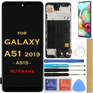 Screen Replacement LCD Display Touch Digitizer Assembly with Frame for Samsung Galaxy A51 2019 SM-A515 A515F A515U 6.5" (Black with Frame)