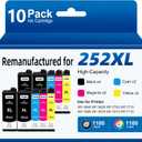 Remanufactured Ink Cartridges Replacement for Epson 252XL T252XL Ink Cartridges Combo Pack (10 Pack) for Workforce WF-3640 WF-3620 WF-7720 WF-7710 WF-7620 (4 Large Black, 2 Cyan, 2 Magenta, 2 Yellow)