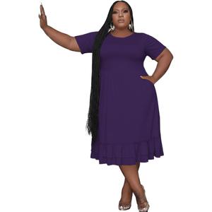 Tycorwd Women's Plus Size Casual Midi Dress Summer Short Sleeve Beach Dress Swing Flowy Tiered Dresses (Purple, XXXL)