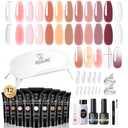 ROSALIND Pink Poly Nail Gel Kit -12 Colors + Nail Art Accessories Kit Nude Shades Poly Nails Gel Starter Kit with Slip Solution All Seasons Classic Colors Nails Extensions Set with Mini UV Lamp