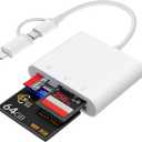 Lightning and USB C SD Card Reader for iPhone iPad Mac Android Phone Laptop, 3 in 2 Memory Card Reader Supports Compact Flash SD Micro SD CF Card, Digital Camera Adapter Plug and Play