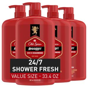 Old Spice Refreshing Body Wash for Men, 3X Defense, 24/7 Shower Fresh with Long Lasting Scent, Red Collection, Swagger with Cedarwood Scent, 33.4 oz (Pack of 4) (33.4 Fl Oz (Pack of 4))
