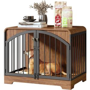 31.5" Farmhouse Dog Crate Furniture for Small Dogs, Decorative Pet House End Table, Wooden Dog Kennel Furniture Indoor, Retro Brown