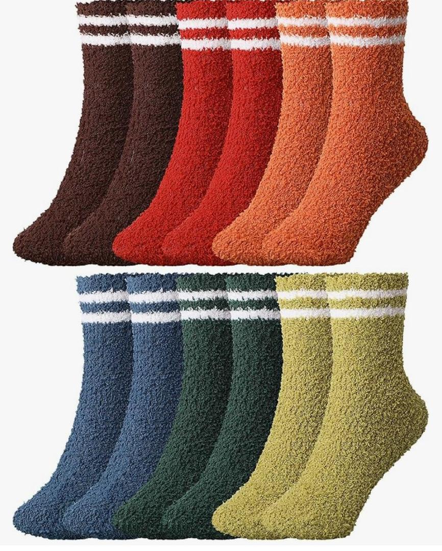 Geyoga 6 Pairs Fuzzy Socks for Women Gifts Winter Cozy Fluffy Slipper Socks Valentines Gift for Men, Vintage Color 