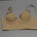 Low Back Bras for Women-Seamless Invisible Backless Bra-Lightly Lined Demi Multiway Bra No Show Low Cut Halter Bras (32B, Nude)