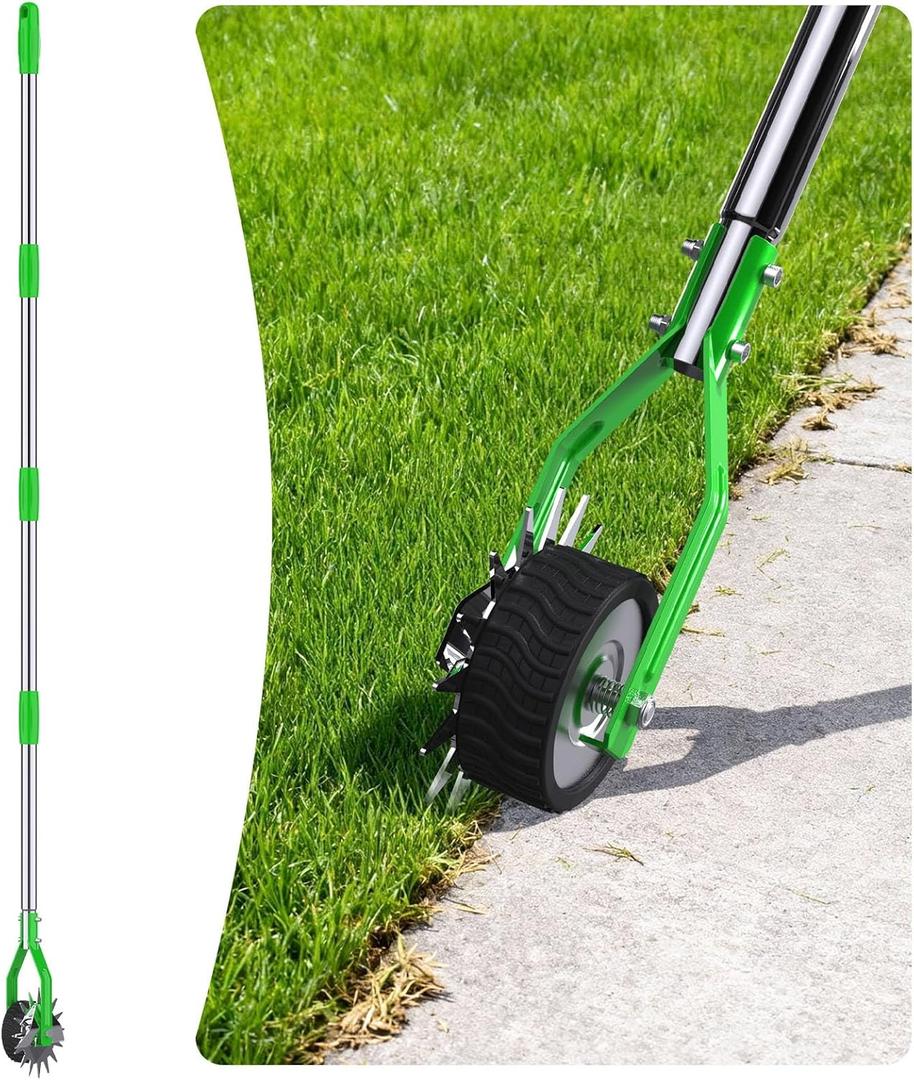 Edger Lawn Tool - 67 inch Wheel Rotary Lawn Edger with Adjustable Stainless Steel Handle, Grass Edge Trimmer for Sidewalks, Driveways & Landscaping (Green)