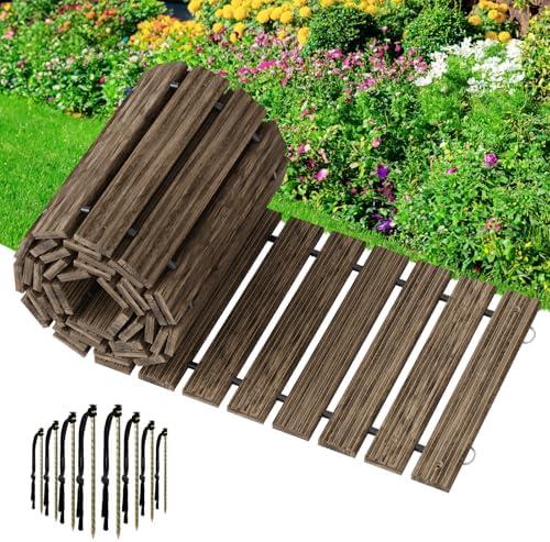 Amazer Wooden Garden Pathway, 12 FT Roll Out Straight Walkway, Widened Plank Non-Slip Outdoor Walkway Path with 8 Stakes, Garden Lawn Pavers for Outside Walkway Backyard Wedding Party Boardwalk, Brown