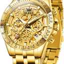 OLEVS Watch for Men Skeleton Business Dress Stainless Steel Waterproof Luminous Mens Wrist Watch