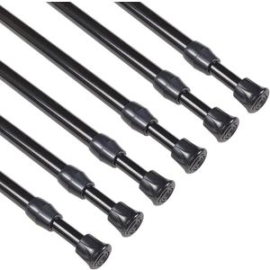KXLife 6Pcs Spring Tension Curtain Rod, 28 to 40 Inch Adjustable Expendable Tension Rods for Windows, Black Spring Loaded Curtain Rod No Drilling