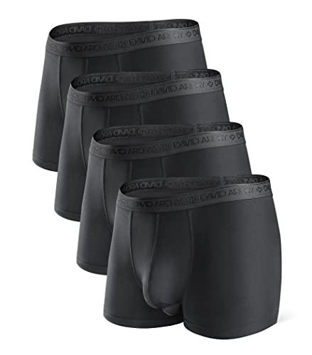 DAVID ARCHY Men's Underwear Micro Modal Dual Pouch Trunks Support Ball Pouch Bulge Enhancing Boxer Briefs for Men 4 Pack(L, Black)