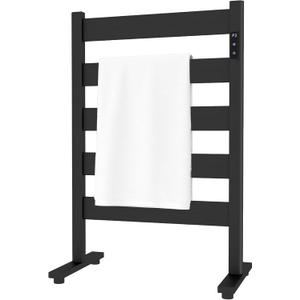 Freestanding Towel Warmer 5-Bar Heated Towel Rack with Timer & Adjustable Temperature, Automatic Shut-Off,Space Aluminum,Fast Heating in About 10 Minutes for Bathroom & Spa,Matte Black