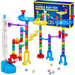 Magicfly Marble Run Set with Motorized Elevator, 127 Pcs Marble Track Building Toy with Glass Marbles for Kids, Ideal STEM Marble Maze Gift for Christmas or Birthday