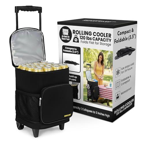 Ultra Compact Cooler Smart Cart with Wheels - Collapsible Insulated Cooler Bag - Foldable Travel Cooler 36 Cans - Leak Proof Trolley - Black