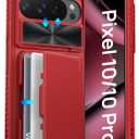 ATATOO for Google Pixel 10/Pixel 10 Pro Case Wallet, Built-in Card Holder (3-5 Cards) & Slide Lens Cover, Military Grade Protection, Silicone Phone Cover for Pixel 10/10 Pro 6.3" 2025, Red