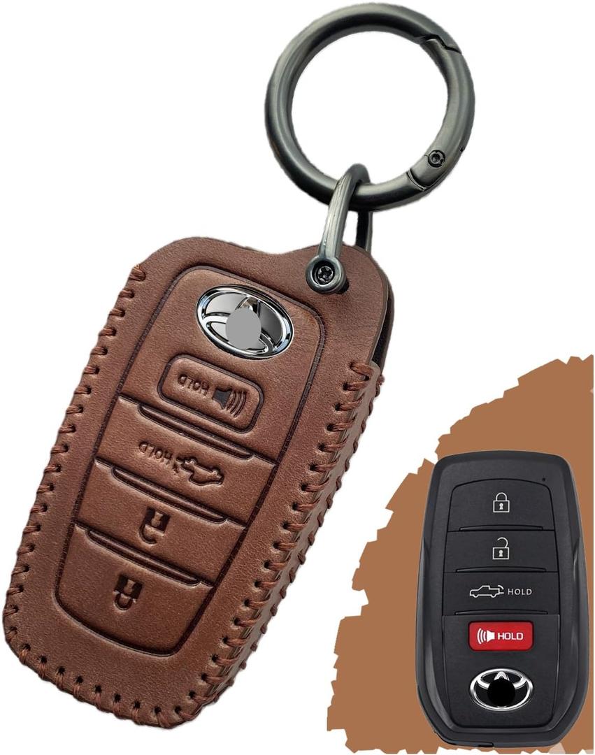 for Toyota Key Fob Cover Leather - 2025 Camry, 2023-2026 Grand Highlander/ Prius, 2022-2026 Corolla Cross Tacoma Tundra Sequoia, 4Runner RAV4 Sienna, Handcrafted Key Fob Case (Brown, MDL1)