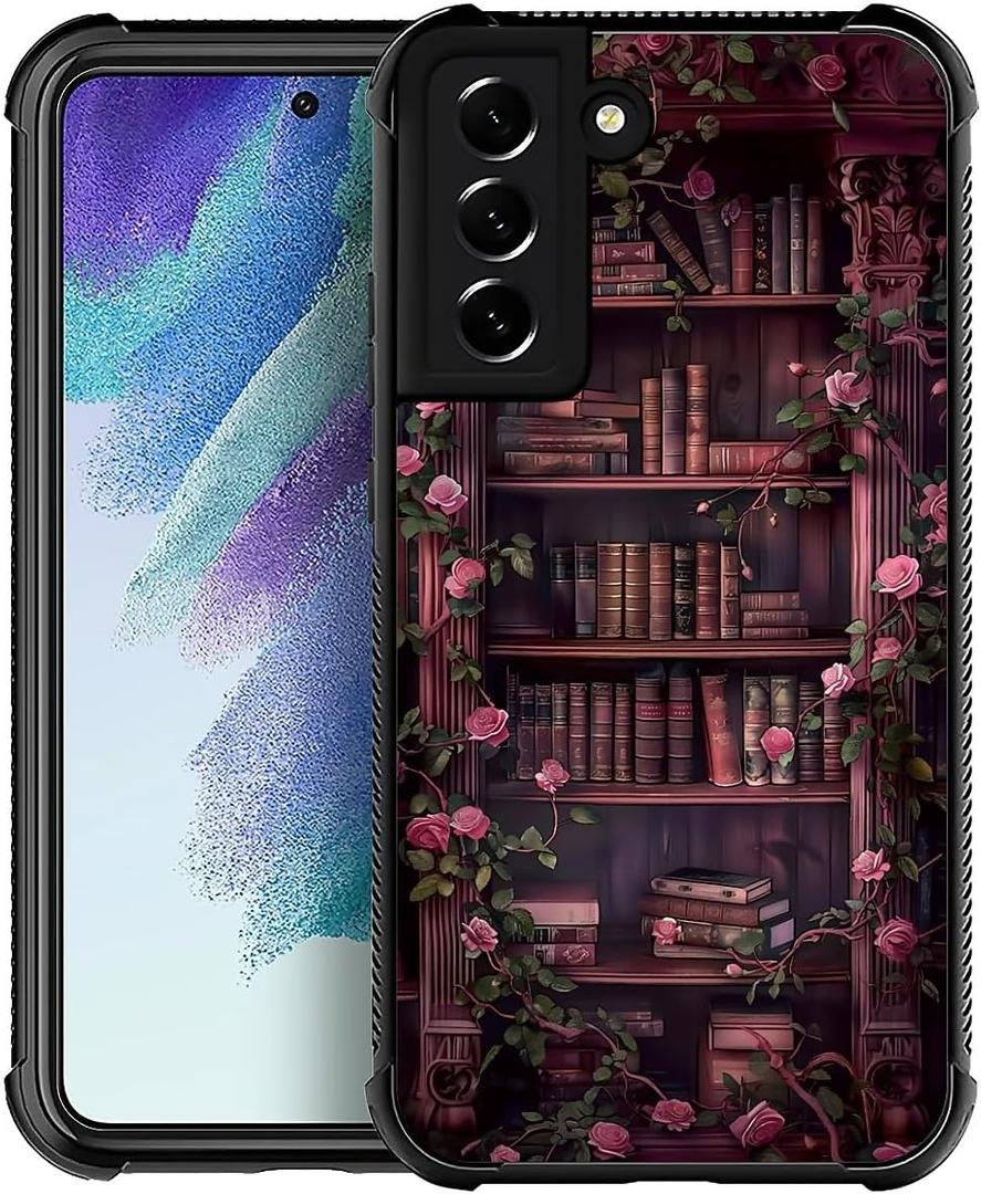 Case for Samsung Galaxy S21,Slim Anti-Drop Military-Grade TPU Protection with Shock-Absorbing Edges Cover Case for Samsung Galaxy S21 - Floral Bookish Dark