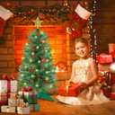 3 Ft Green Christmas Tree with Lights, Timer 8 Modes DIY 50 Warm White Lights Battery Operated Small Artificial Full Xmas Tree Pine Needles Cones Red Berry for Tabletop Home Indoor Holiday Party Decor