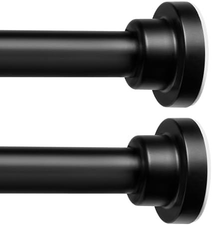 ENJOYBASICS Adjustable Spring Tension Curtain Rods 32 to 66 Inches, Stainless Steel Matte Black Shower Rod No Drilling for Window, Bathroom, Closet, Room Divider, 7/8" Diameter, 2 Pack