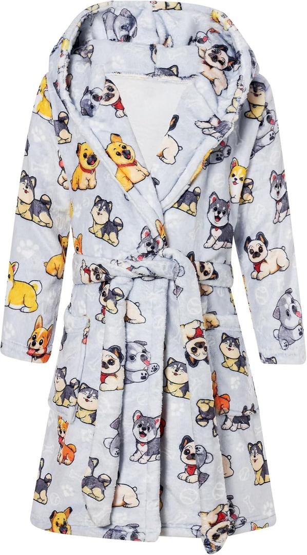 Funnycokid Girls Robes Size 6 Dogs Bathrobe 4t 5t Hooded little Kids Plush Fleece 6 Years