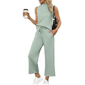 XIEERDUO Two Piece Sets for Women Summer Outfits Lounge Spring Matching Sets Women Clothing Travel Vacation Cruise Outfits Wide Leg Crop Pants Airport Essentials, Size XXL