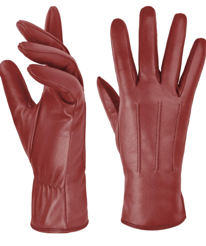 Harssidanzar Womens Winter Warm Cashmere Lining Touchscreen Texting Warm Driving Lambskin Leather Gloves GL017, Red, Size L
