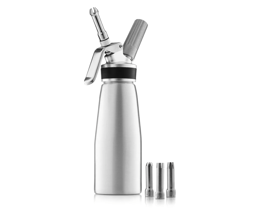 Aluminum Whipped Cream Dispenser with 3 Nozzles, Brush & Recipe Guide