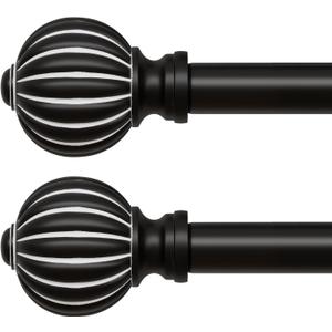 QDWIS 2 Pack Black Curtain Rods for Windows 28 to 48 Inch, 1'' Adjustable Heavy Duty Curtain RodVintage Decorative Drapery Rods with Pumpkin Finials for Bedroom Living Room
