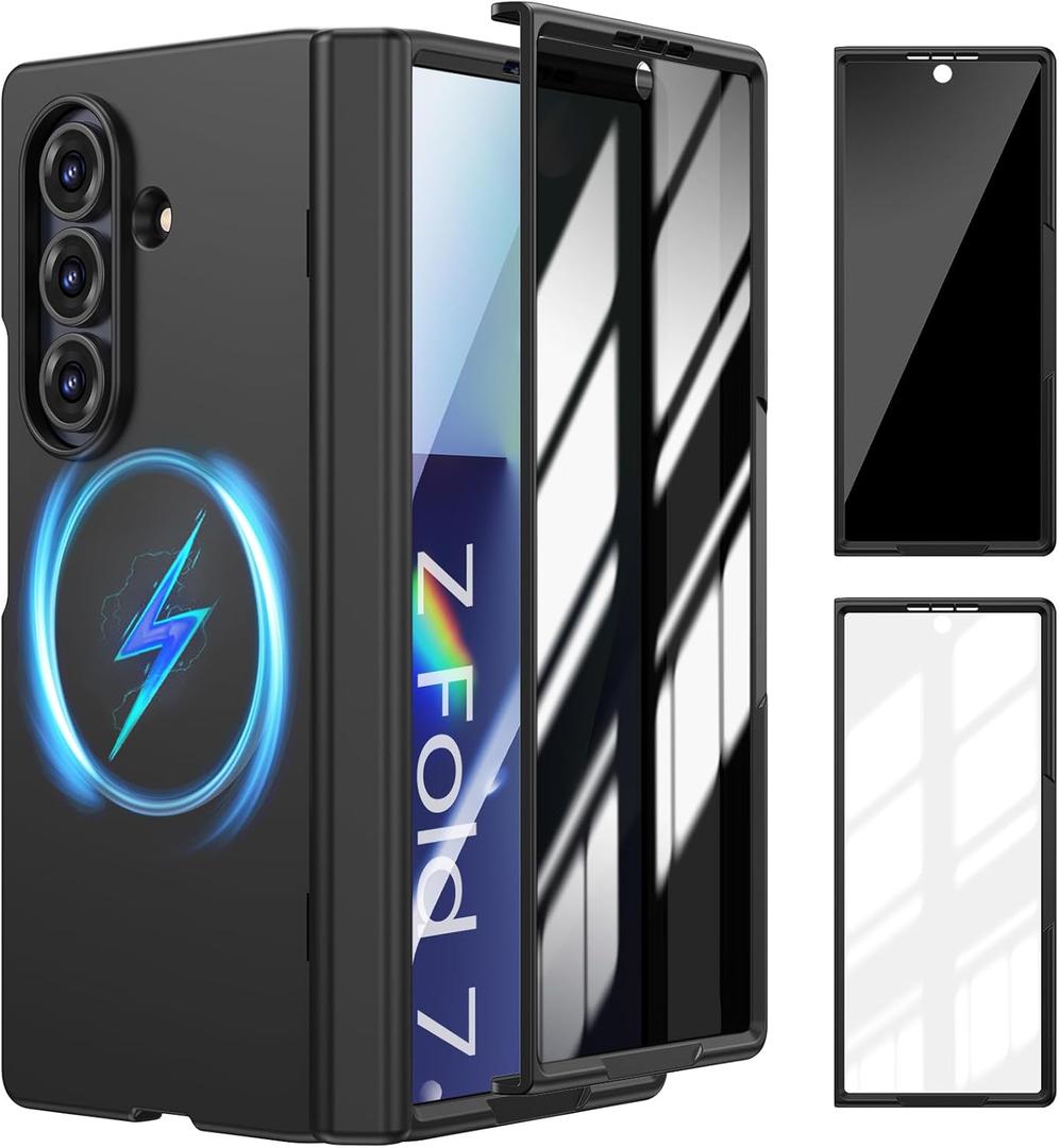 Goton Magnetic for Samsung Galaxy Z Fold 7 Case with Privacy Screen Protector + HD Screen Protectors, [Compatible with MagSafe] Full Body Shockproof Slim Cover with Hinge Protection, Black