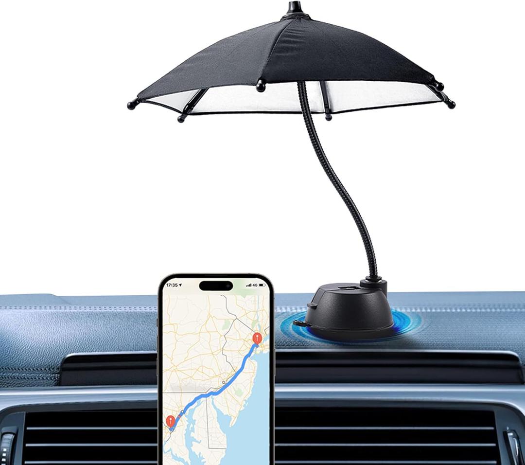 OUTXE Car Phone Umbrella for Sun, Suction Cup Phone Umbrella for iPhone/Android, 360Adjustable Cellphone Sun Shade for Car Dashboard, Vent