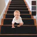 RIOLAND Stair Treads Carpet Non-Slip Indoor Stair Runners for Wooden Steps, Stair Rugs for Kids and Dogs, Set of 15, 8" X 30", Black