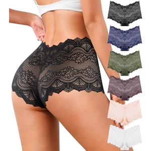QOVOQ Sexy Womens Underwear High Waisted Lace Panties V Waist Soft Lightweight Breathable Ladies Briefs 6 Pack M
