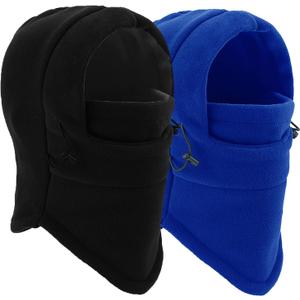 YQXCC Kids Winter Hats Balaclava Ski Mask Windproof Warm Adjustable with Fleece Lining Hat for Boys Girls (Black+blue)