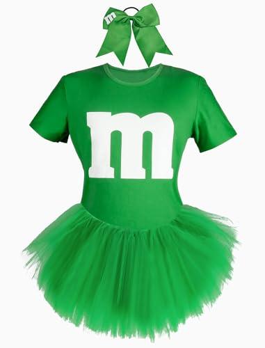 PJPSAA Letter M Halloween Costumes T-Shirt Tutu 5 Layered Skirts Cheer Bow for Women Group Team Cosplay, M