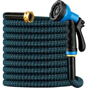 Expandable Garden Hose 150 ft with 10 Function Spray Nozzle, Flexible, Kink Free, Leak-Proof, Ultra Lightweight Retractable Stretch Water Hose 150ft for Yard, Lawn, Car Wash and Outdoor (Black & Blue)