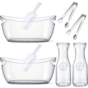 2 Sets Ice Buckets for Parties, 5.5l Clear Acrylic Ice Bucket with 2 Glass Carafe and Scoops for Champagne Beer Sparkling Wine Cocktails, Parties, Mimosa Bar Supplies