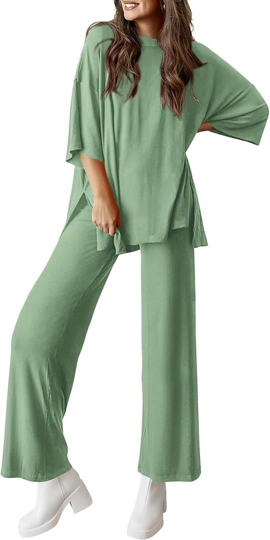 PRETTYGARDEN Two Piece Sets For Women Summer Fashion Lounge Matching Set 2025 Travel Vacation Airport Outfits Clothing (X-Large, Bean Green)