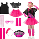 Fairycece Girls 80s Costume 5-10 Halloween 80 Theme Party Outfit Accessories Set, S